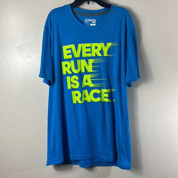 Adidas tee shirt blue/yellow Every Run Is A Race men’s size XL - Picture 1 of 5
